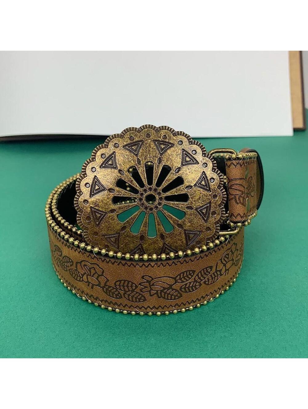 Y2k style American Western Belt Buckle vintage style floral gold beaded boho - Picture 6 of 8